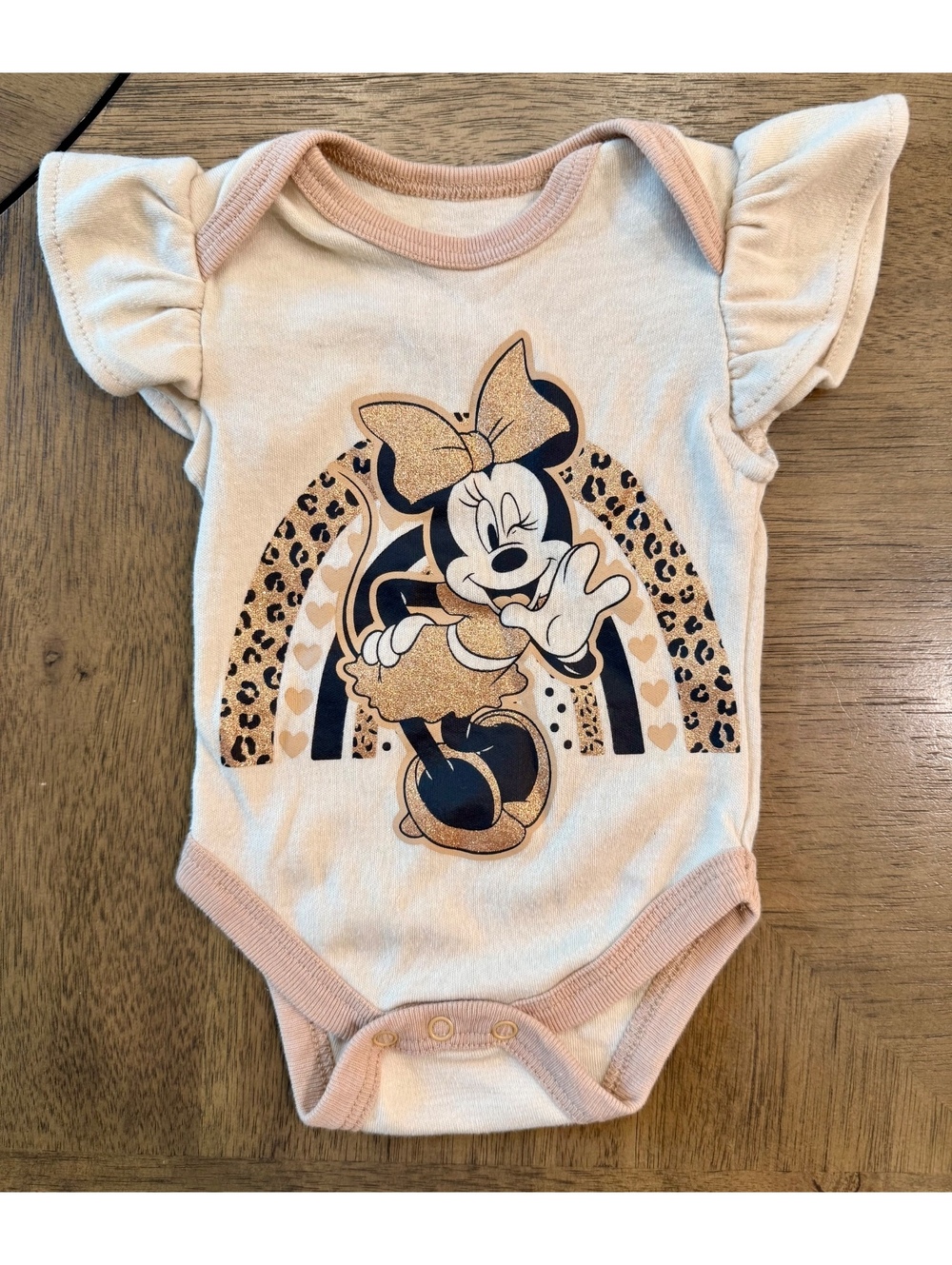 Disney Baby Minnie Mouse Beige and Gold Glitter Bodysuit 3-6 Months